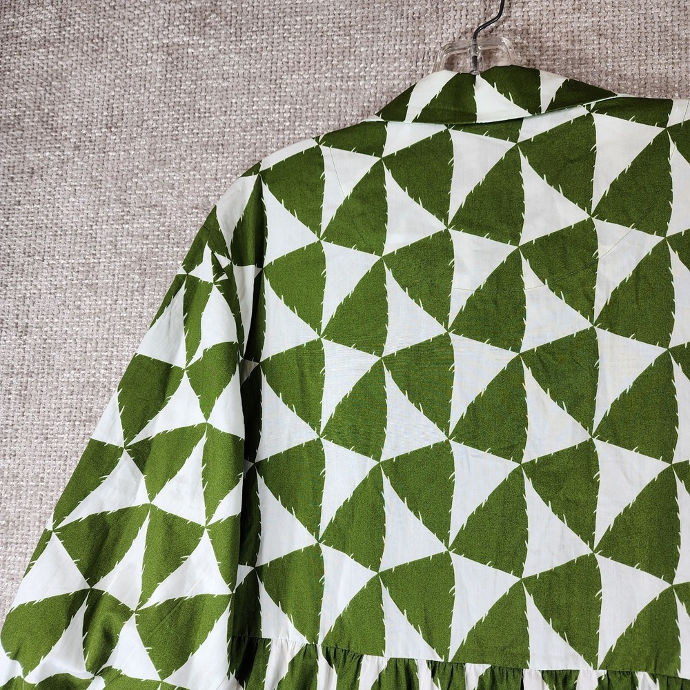 Anthropologie Maeve Bettina Shirt Dress Womens LP Petite Green White Triangles - Picture 10 of 13